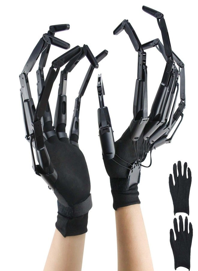 Heyseri Articulated Fingers, Halloween Articulated Finger Extensions with Gloves, 3D Claw Hands Scary Skeleton Hands for Cosplay, Flexible Realistic Halloween Decoration Accessory Fits Most Finger Sizes-Black - Image 1